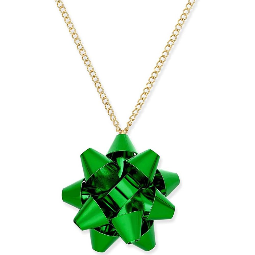 Celebrate Shop Holiday Bow Pendant Necklace Green